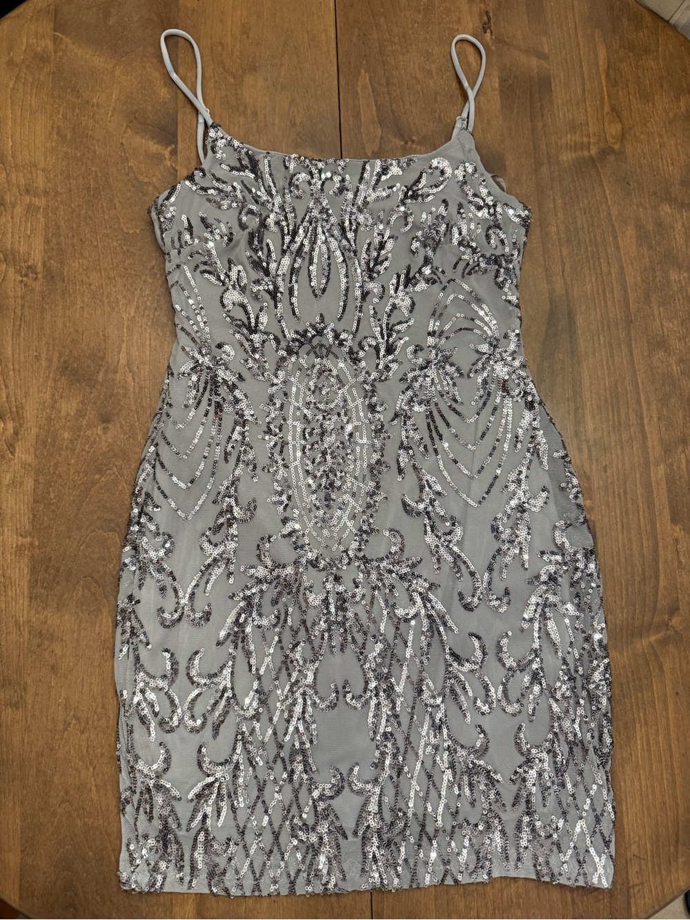 Silver Sequin Spaghetti-Strap Mini Dress